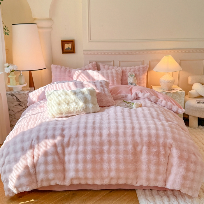 91家纺网 家纺一手货源 找家纺 （总）唐人居 2025新款泡泡兔毛牛奶绒四件套--七彩