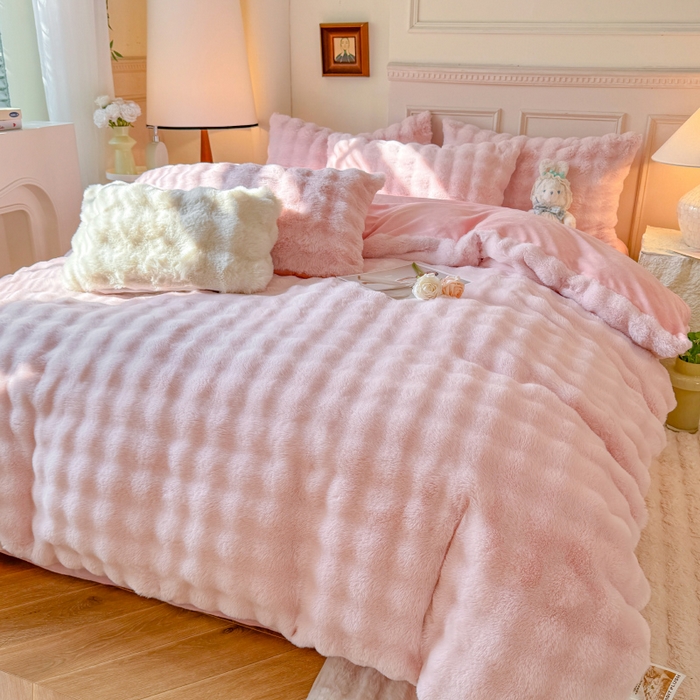 91家纺网 家纺一手货源 找家纺 （总）唐人居 2025新款泡泡兔毛牛奶绒四件套--七彩