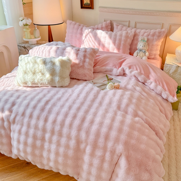 91家纺网 家纺一手货源 找家纺 （总）唐人居 2025新款泡泡兔毛牛奶绒四件套--七彩