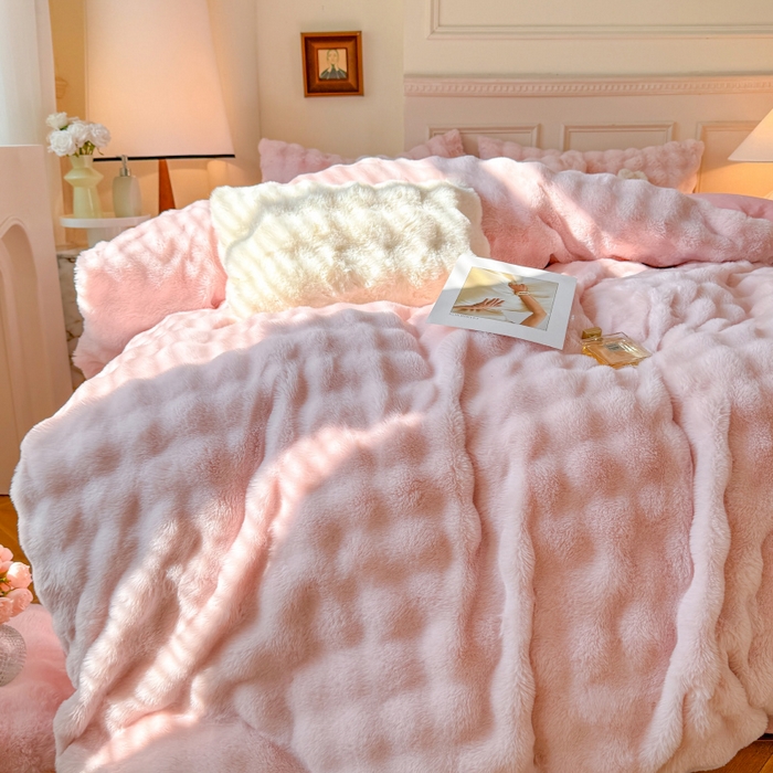 91家纺网 家纺一手货源 找家纺 （总）唐人居 2025新款泡泡兔毛牛奶绒四件套--七彩