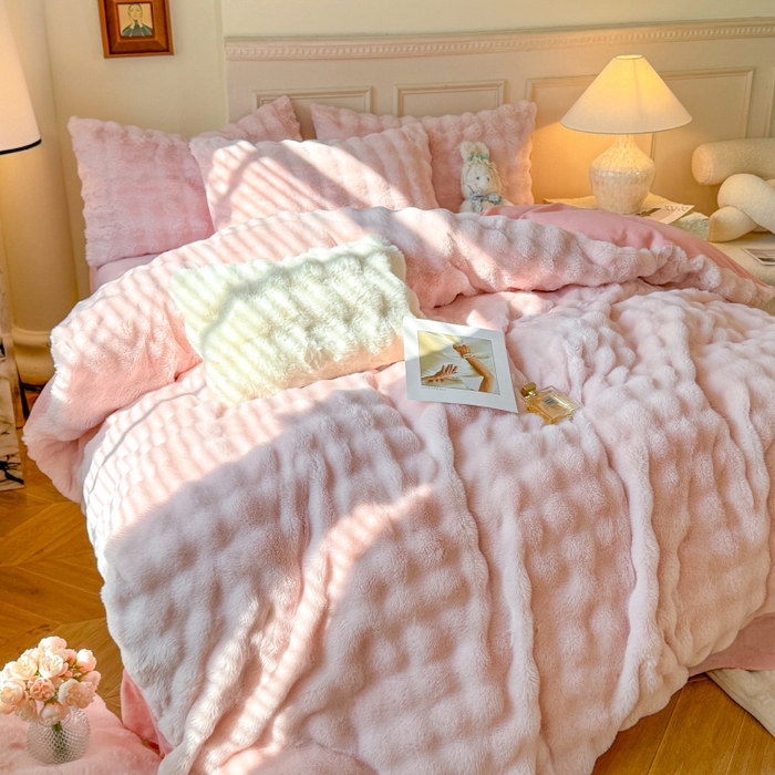 91家纺网 家纺一手货源 找家纺 （总）唐人居 2025新款泡泡兔毛牛奶绒四件套--七彩