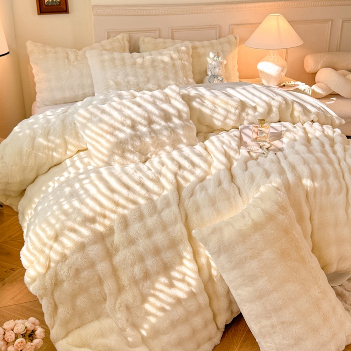 91家纺网 家纺一手货源 找家纺 （总）唐人居 2025新款泡泡兔毛牛奶绒四件套--七彩