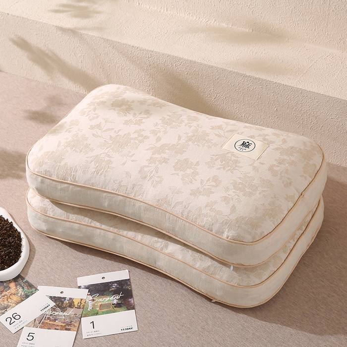 91家纺网 家纺一手货源 找家纺 蔻眠 棉麻立体荞麦护颈枕芯亚麻全荞麦壳枕头 主图