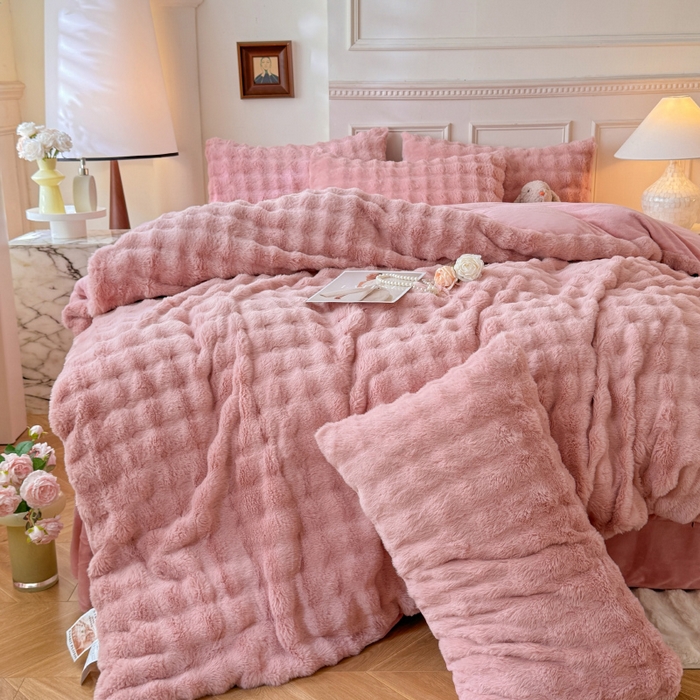 唐人居 2025新款泡泡兔毛牛奶绒四件套--七彩 豆沙