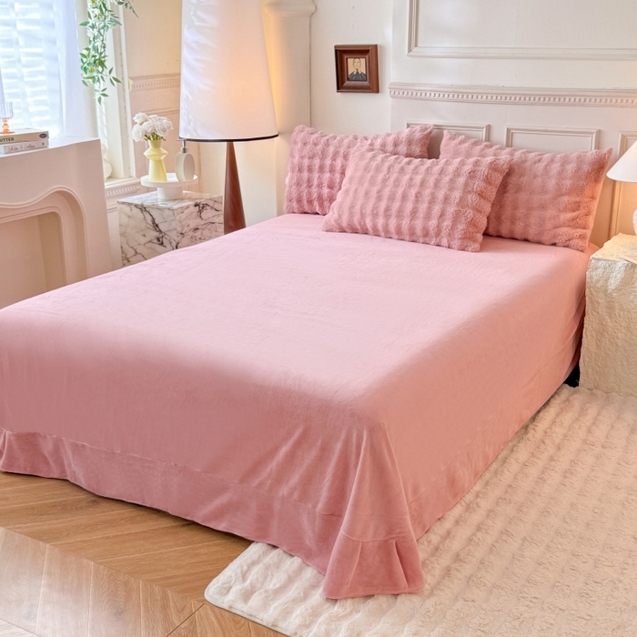 91家纺网 家纺一手货源 找家纺 唐人居 2025新款泡泡兔毛牛奶绒四件套--七彩 豆沙