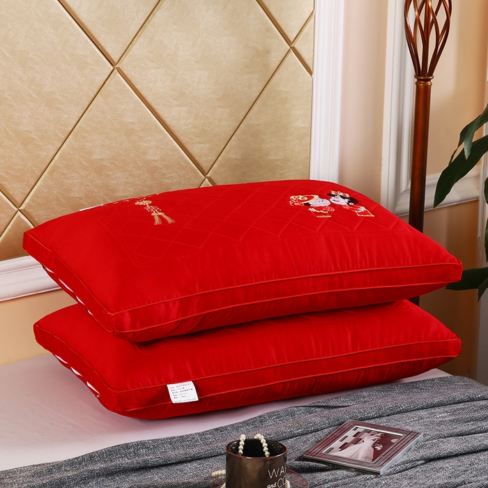 91家纺网 家纺一手货源 找家纺 永乐枕芯 2025新款婚庆枕芯刺绣款羽丝绒枕头 喜结连理