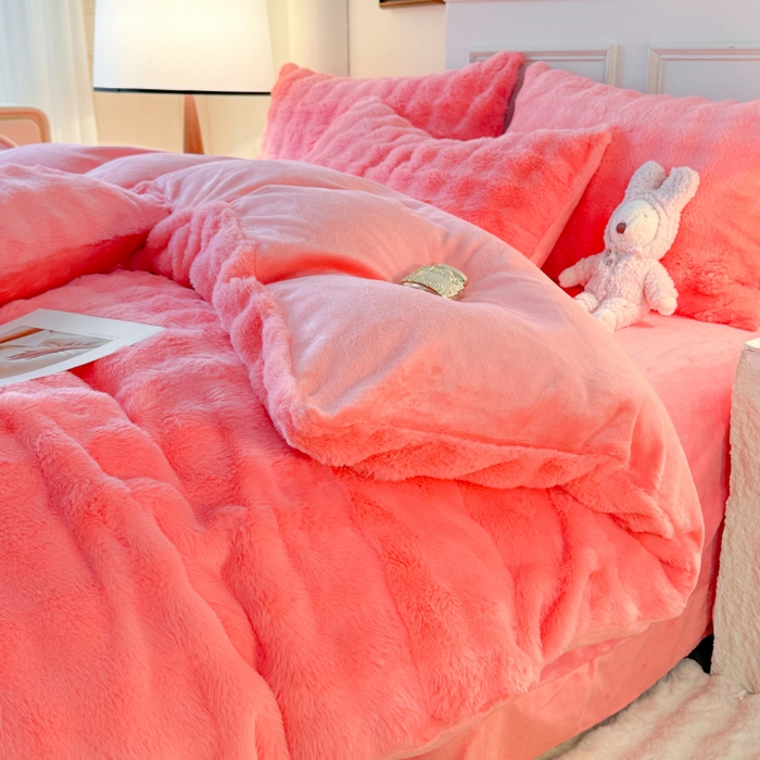 91家纺网 家纺一手货源 找家纺 唐人居 2025新款泡泡兔毛牛奶绒四件套--七彩 粉玉