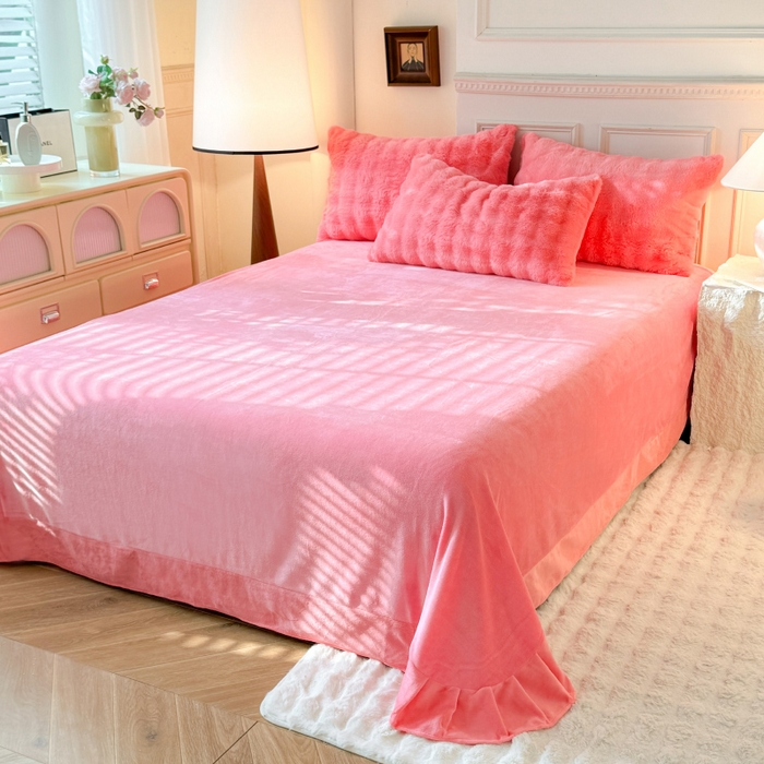 91家纺网 家纺一手货源 找家纺 唐人居 2025新款泡泡兔毛牛奶绒四件套--七彩 粉玉