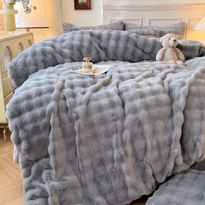 唐人居 2025新款泡泡兔毛牛奶绒四件套--七彩 灰色