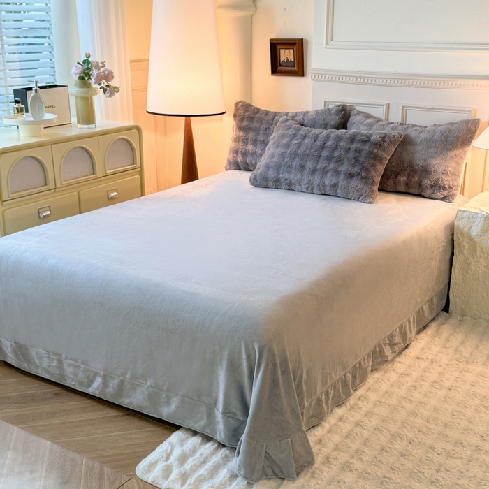 91家纺网 家纺一手货源 找家纺 唐人居 2025新款泡泡兔毛牛奶绒四件套--七彩 灰色