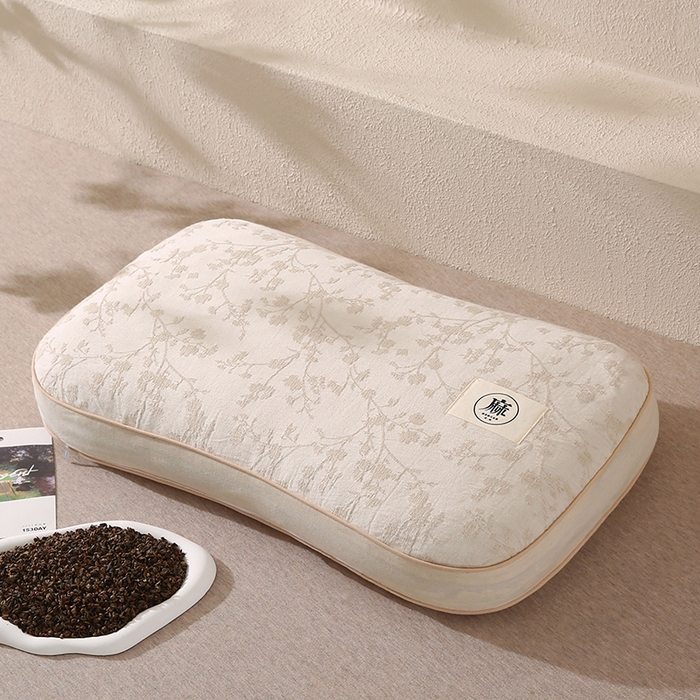 91家纺网 家纺一手货源 找家纺 蔻眠 棉麻立体荞麦护颈枕芯亚麻全荞麦壳枕头 立体棉麻-枝意