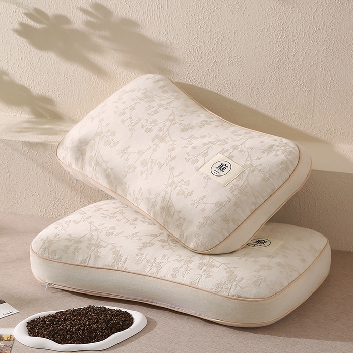 91家纺网 家纺一手货源 找家纺 蔻眠 棉麻立体荞麦护颈枕芯亚麻全荞麦壳枕头 立体棉麻-枝意