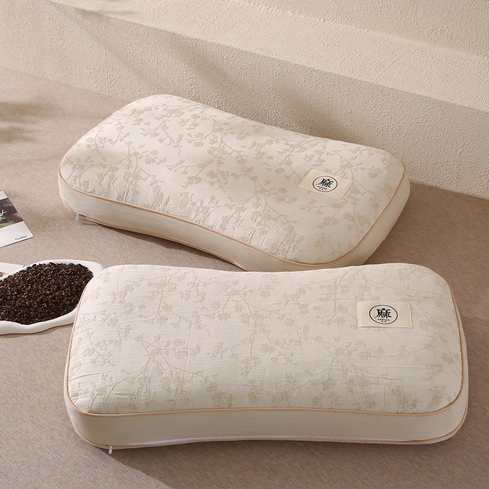 91家纺网 家纺一手货源 找家纺 蔻眠 棉麻立体荞麦护颈枕芯亚麻全荞麦壳枕头 立体棉麻-枝意