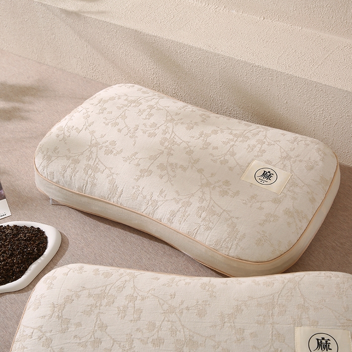 91家纺网 家纺一手货源 找家纺 蔻眠 棉麻立体荞麦护颈枕芯亚麻全荞麦壳枕头 立体棉麻-枝意