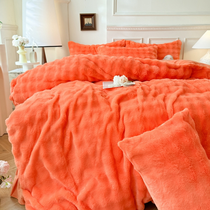 唐人居 2025新款泡泡兔毛牛奶绒四件套--七彩 橘橙