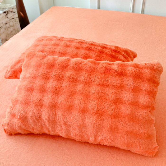 91家纺网 家纺一手货源 找家纺 唐人居 2025新款泡泡兔毛牛奶绒四件套--七彩 橘橙