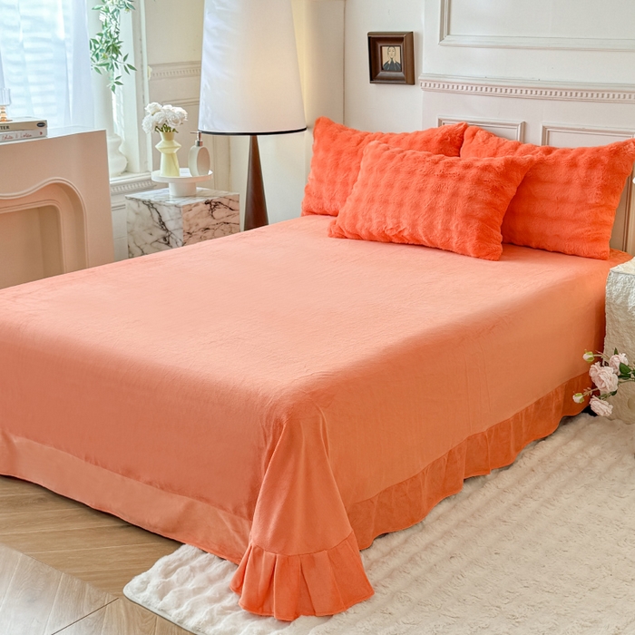 91家纺网 家纺一手货源 找家纺 唐人居 2025新款泡泡兔毛牛奶绒四件套--七彩 橘橙