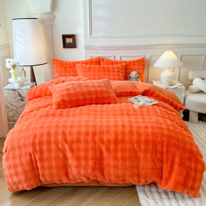 91家纺网 家纺一手货源 找家纺 唐人居 2025新款泡泡兔毛牛奶绒四件套--七彩 橘橙
