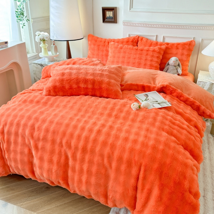 91家纺网 家纺一手货源 找家纺 唐人居 2025新款泡泡兔毛牛奶绒四件套--七彩 橘橙