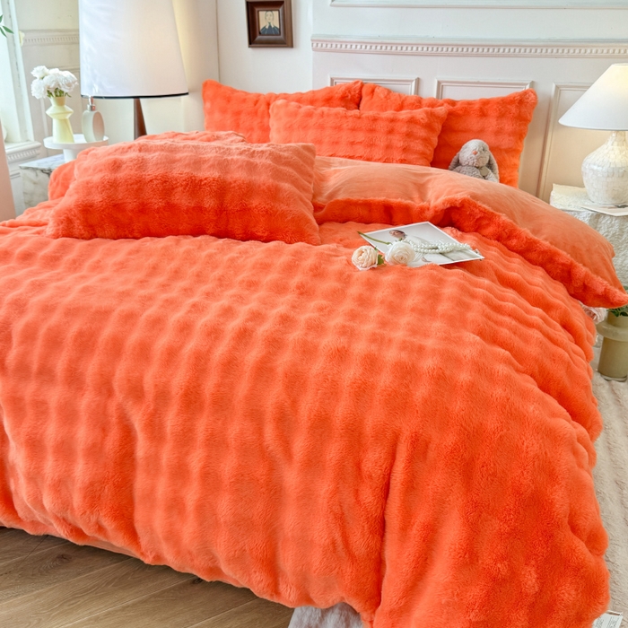 91家纺网 家纺一手货源 找家纺 唐人居 2025新款泡泡兔毛牛奶绒四件套--七彩 橘橙