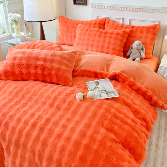 91家纺网 家纺一手货源 找家纺 唐人居 2025新款泡泡兔毛牛奶绒四件套--七彩 橘橙