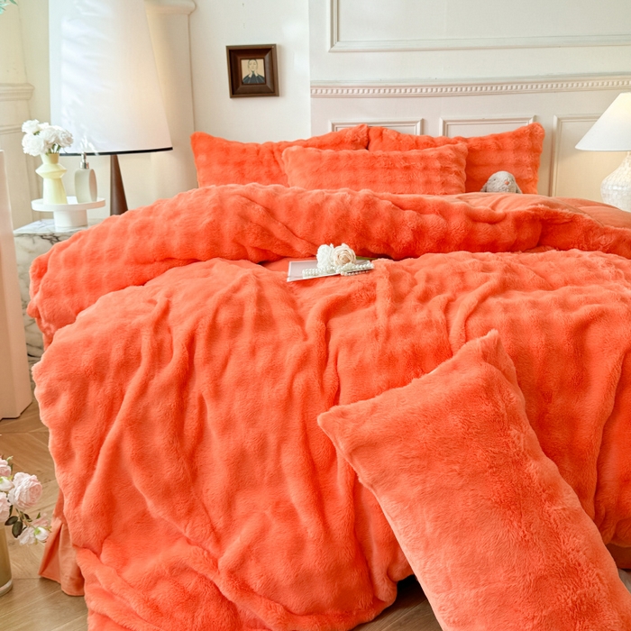 91家纺网 家纺一手货源 找家纺 唐人居 2025新款泡泡兔毛牛奶绒四件套--七彩 橘橙