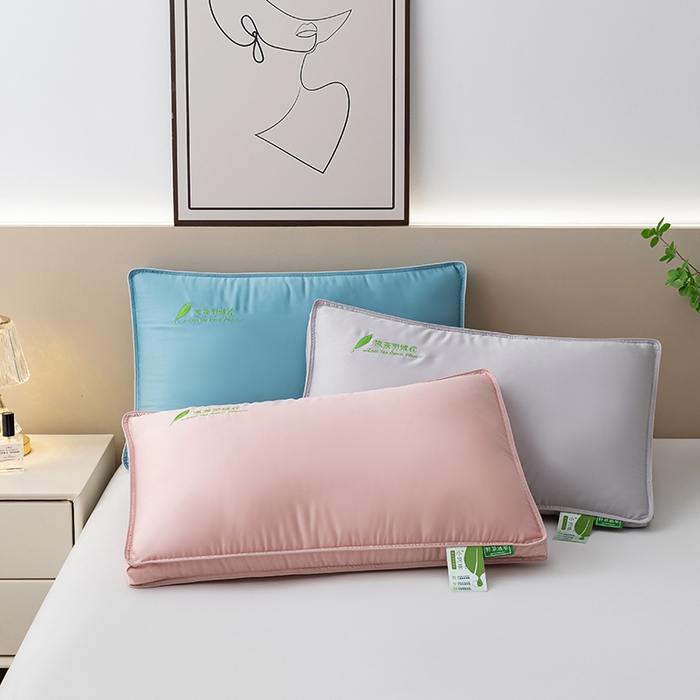 91家纺网 家纺一手货源 找家纺 小米枕芯 2025新款凉茶聚酯纤维枕压线宽边三色枕头枕芯 蓝色