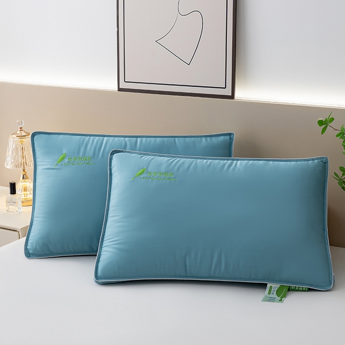 91家纺网 家纺一手货源 找家纺 小米枕芯 2025新款凉茶聚酯纤维枕压线宽边三色枕头枕芯 蓝色