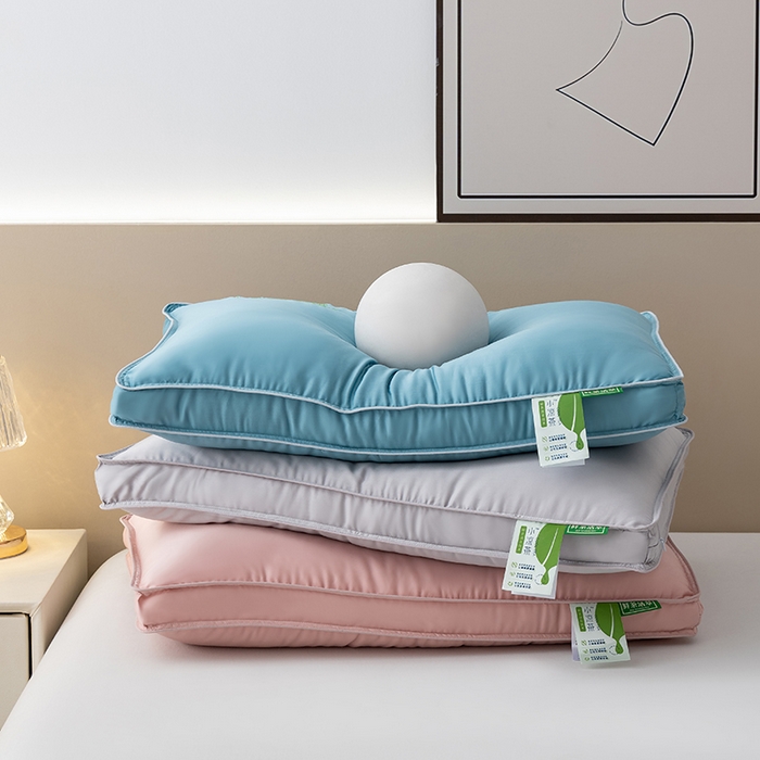 91家纺网 家纺一手货源 找家纺 小米枕芯 2025新款凉茶聚酯纤维枕压线宽边三色枕头枕芯 灰色