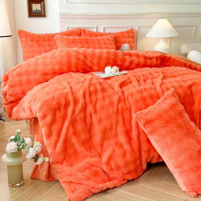 91家纺网 家纺一手货源 找家纺 唐人居 2025新款泡泡兔毛牛奶绒四件套--七彩 橘橙