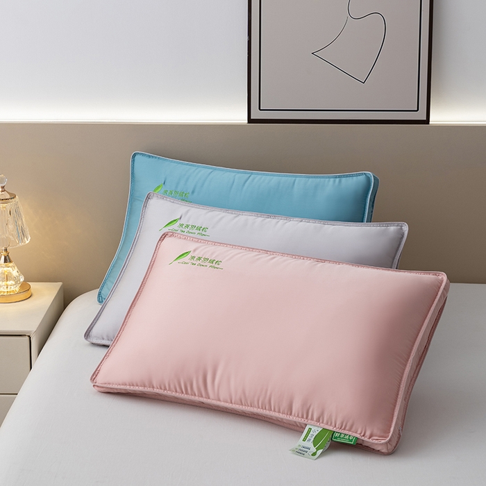 91家纺网 家纺一手货源 找家纺 小米枕芯 2025新款凉茶聚酯纤维枕压线宽边三色枕头枕芯 蓝色