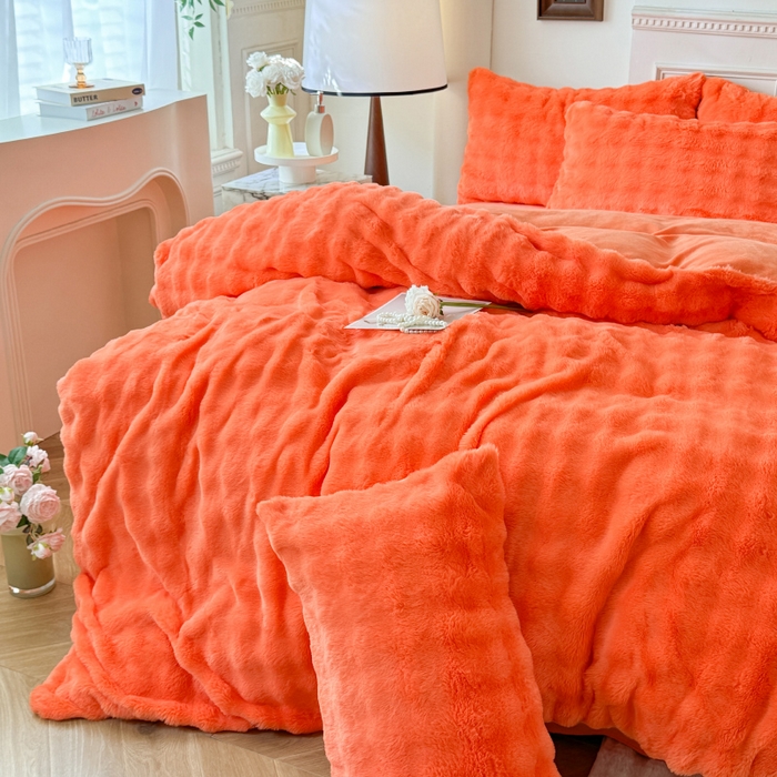 91家纺网 家纺一手货源 找家纺 唐人居 2025新款泡泡兔毛牛奶绒四件套--七彩 橘橙