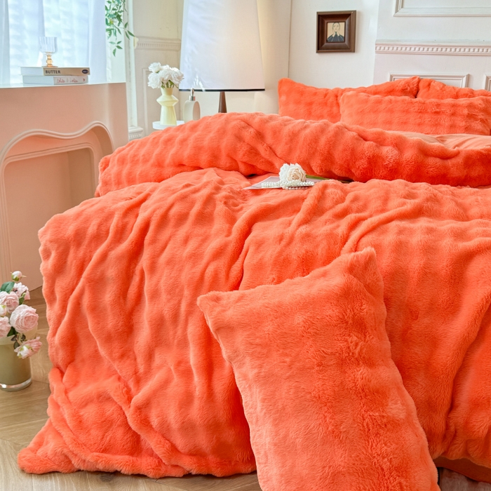 91家纺网 家纺一手货源 找家纺 唐人居 2025新款泡泡兔毛牛奶绒四件套--七彩 橘橙