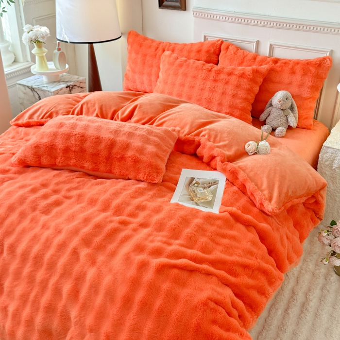 91家纺网 家纺一手货源 找家纺 唐人居 2025新款泡泡兔毛牛奶绒四件套--七彩 橘橙
