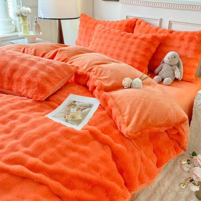 91家纺网 家纺一手货源 找家纺 唐人居 2025新款泡泡兔毛牛奶绒四件套--七彩 橘橙