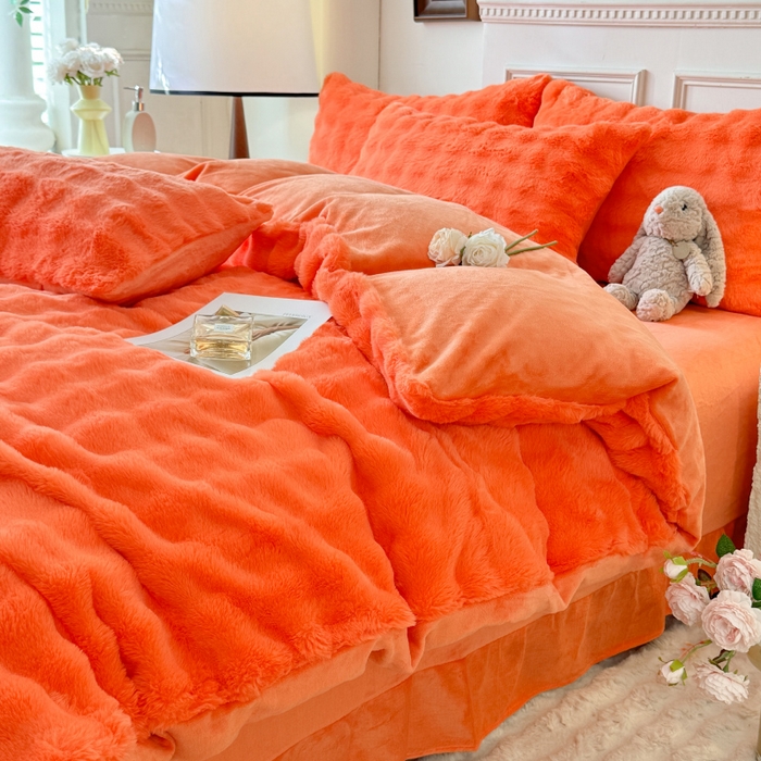 91家纺网 家纺一手货源 找家纺 唐人居 2025新款泡泡兔毛牛奶绒四件套--七彩 橘橙