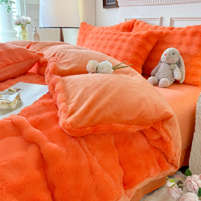 91家纺网 家纺一手货源 找家纺 唐人居 2025新款泡泡兔毛牛奶绒四件套--七彩 橘橙