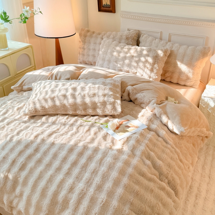 91家纺网 家纺一手货源 找家纺 唐人居 2025新款泡泡兔毛牛奶绒四件套--七彩 卡其