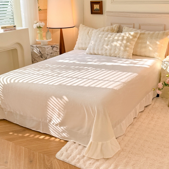 91家纺网 家纺一手货源 找家纺 唐人居 2025新款泡泡兔毛牛奶绒四件套--七彩 奶白