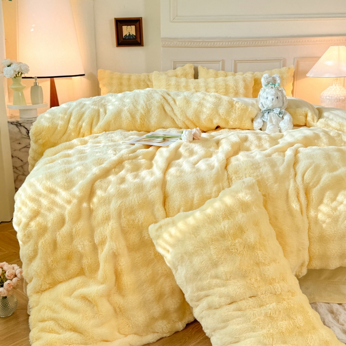 唐人居 2025新款泡泡兔毛牛奶绒四件套--七彩 奶黄