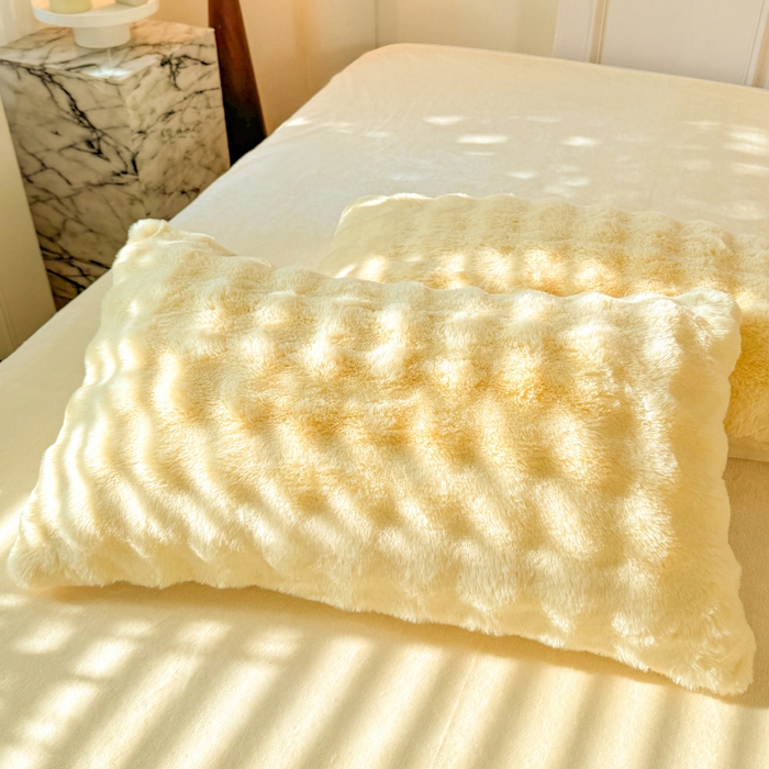 91家纺网 家纺一手货源 找家纺 唐人居 2025新款泡泡兔毛牛奶绒四件套--七彩 奶黄