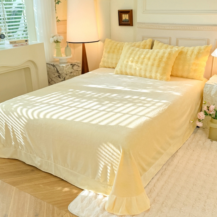 91家纺网 家纺一手货源 找家纺 唐人居 2025新款泡泡兔毛牛奶绒四件套--七彩 奶黄