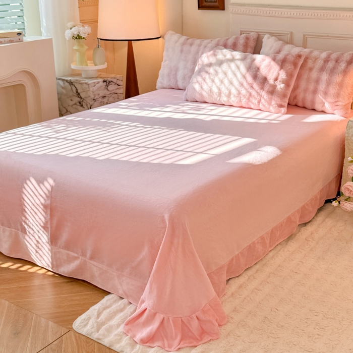 91家纺网 家纺一手货源 找家纺 唐人居 2025新款泡泡兔毛牛奶绒四件套--七彩 七彩粉