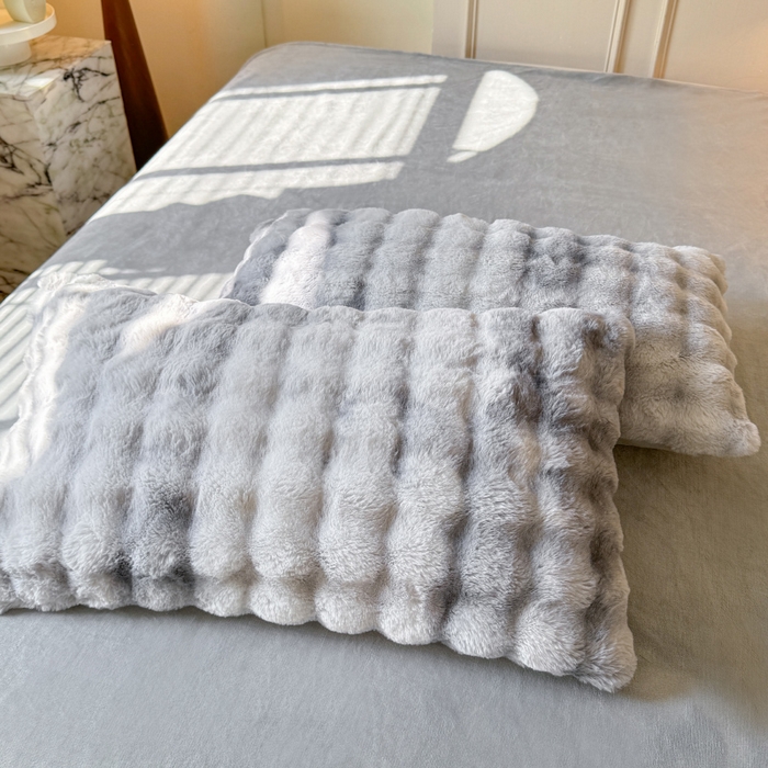 91家纺网 家纺一手货源 找家纺 唐人居 2025新款泡泡兔毛牛奶绒四件套--七彩 七彩灰