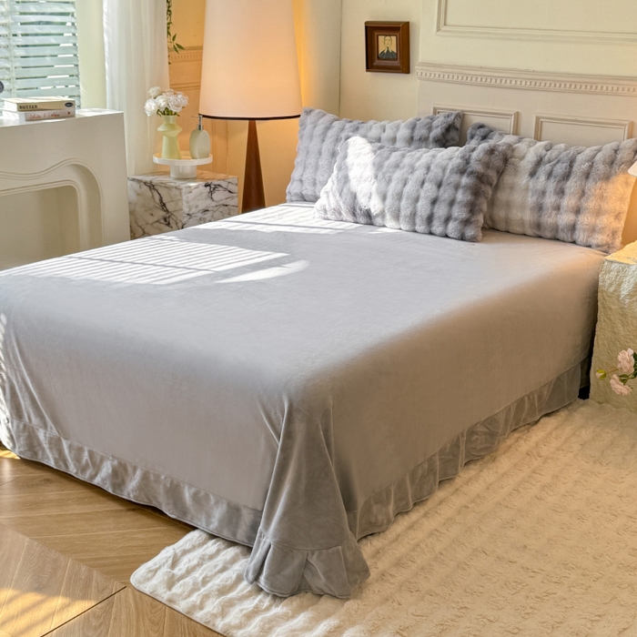 91家纺网 家纺一手货源 找家纺 唐人居 2025新款泡泡兔毛牛奶绒四件套--七彩 七彩灰