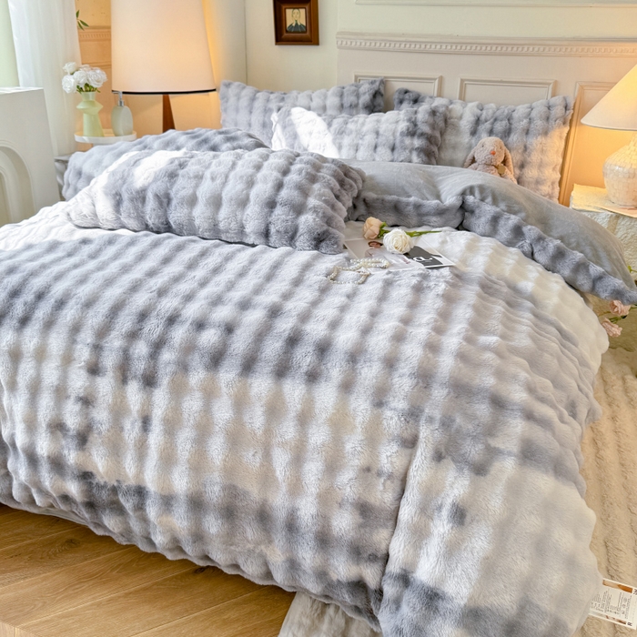 91家纺网 家纺一手货源 找家纺 唐人居 2025新款泡泡兔毛牛奶绒四件套--七彩 七彩灰