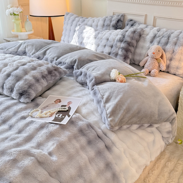 91家纺网 家纺一手货源 找家纺 唐人居 2025新款泡泡兔毛牛奶绒四件套--七彩 七彩灰