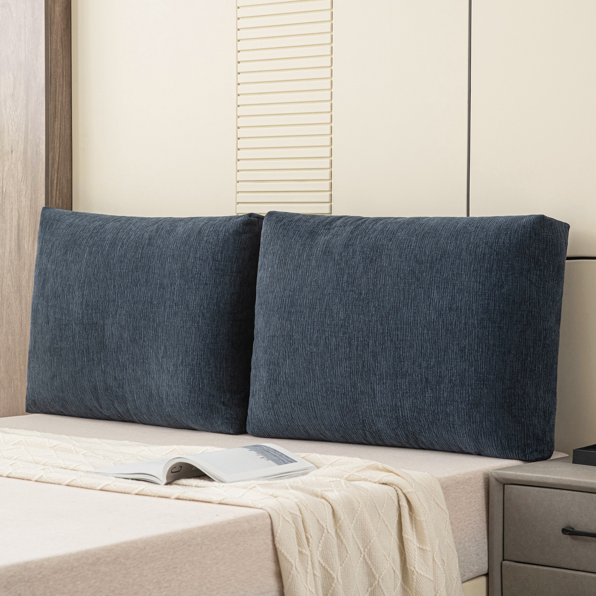 91家纺网 家纺一手货源 找家纺 （总）美达人 2025新款雪尼尔立体面包靠背轻奢立体床头靠垫沙发组合大靠背榻榻米飘窗靠枕无床头软包可拆洗