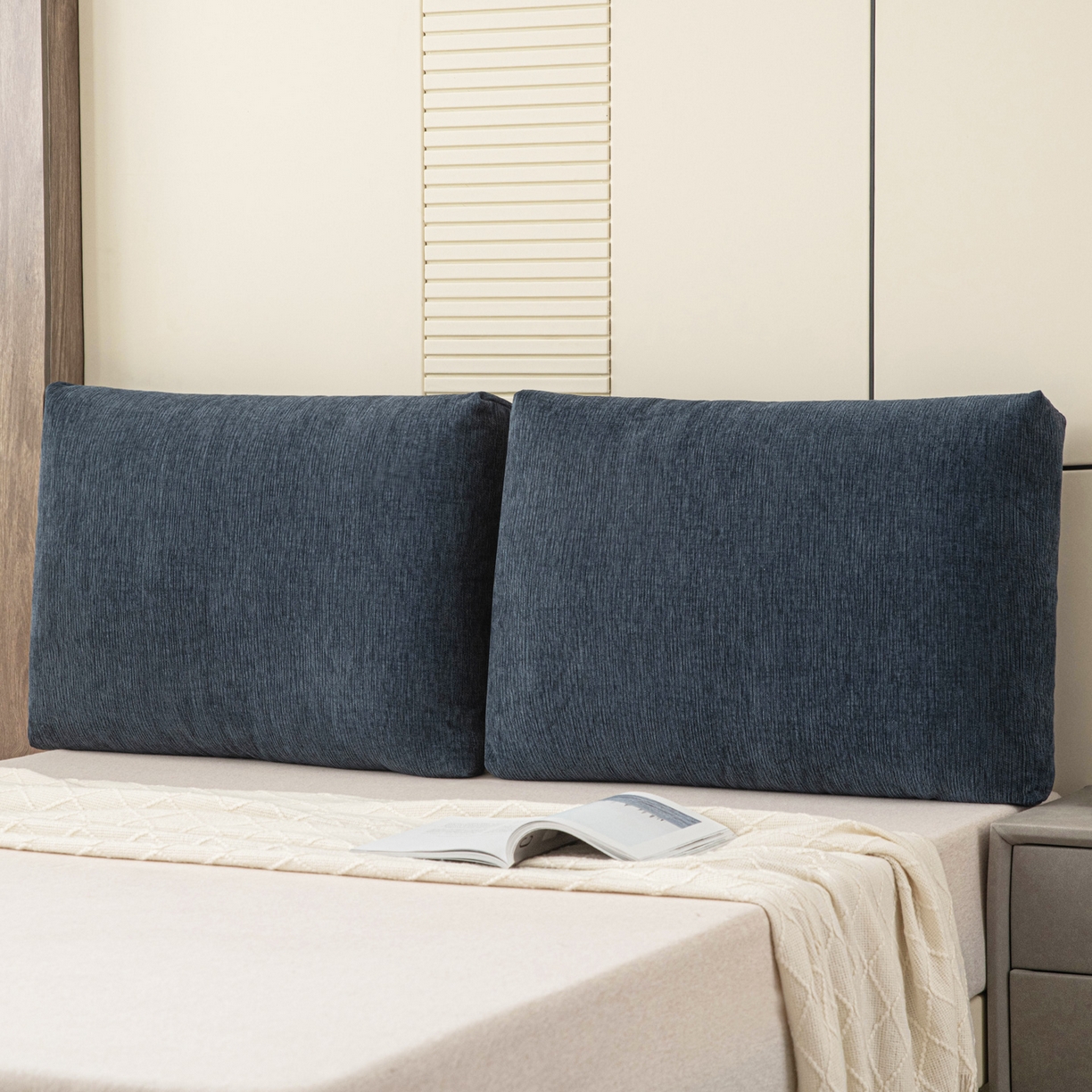 91家纺网 家纺一手货源 找家纺 （总）美达人 2025新款雪尼尔立体面包靠背轻奢立体床头靠垫沙发组合大靠背榻榻米飘窗靠枕无床头软包可拆洗