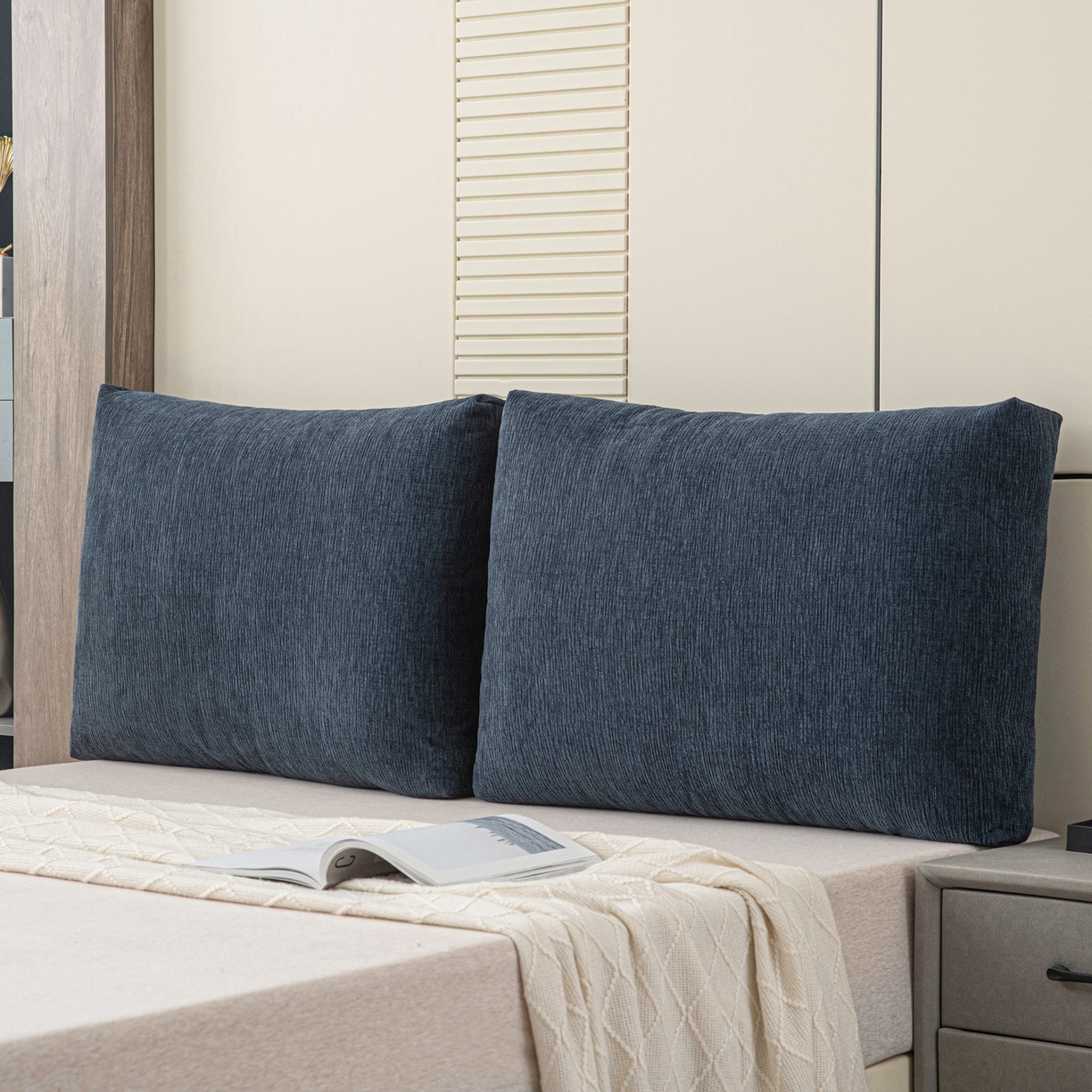 91家纺网 家纺一手货源 找家纺 （总）美达人 2025新款雪尼尔立体面包靠背轻奢立体床头靠垫沙发组合大靠背榻榻米飘窗靠枕无床头软包可拆洗